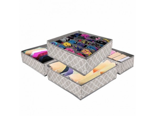 Organizator sertar compartimentat Boho Grey, set 4 bucati