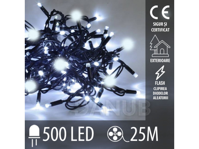 Lanț de lumină LED de Crăciun pentru exterior FLASH - 500led - 25m - alb rece / alb rece