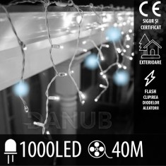 Bliț exterior pentru perdea luminoasă cu LED de Crăciun - 1000led - 40m - alb rece / alb rece