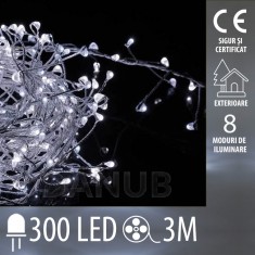 Micro lanț de lumină LED de Crăciun CLUSTER exterior + programator - 300LED - 3M Alb Rece