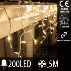 Cortină luminoasă cu LED de Crăciun pentru conectare in exterior - 200LED - 5M Alb cald