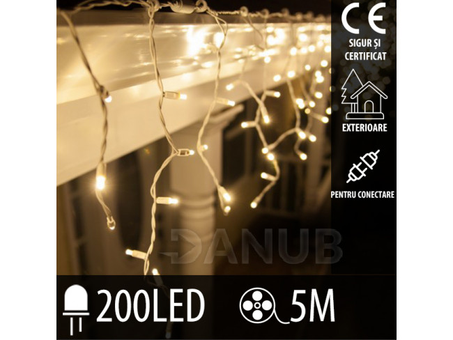 Cortină luminoasă cu LED de Crăciun pentru conectare in exterior - 200LED - 5M Alb cald