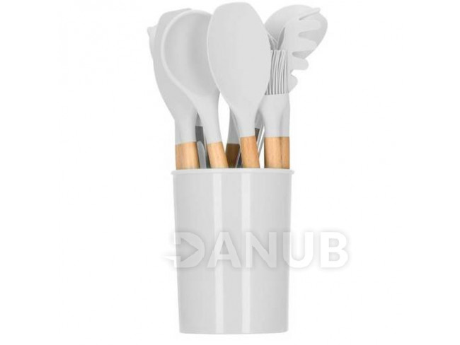 Set 12 ustensile bucatarie din silicon gri, include tel, spatula, lingura