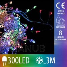 Micro lanț de lumină LED de Crăciun CLUSTER exterior + programator - 300LED - 3M Multicolor