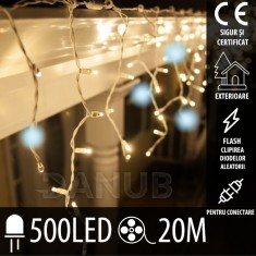 Perdea luminoasă cu led de Crăciun pentru conectarea blițului extern - 500led - 20m alb cald/alb rece