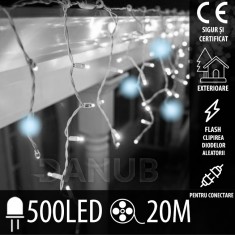 Perdea luminoasă cu led de Crăciun pentru conectarea blițului extern - 500led - 20m - alb rece / alb rece