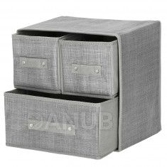 Organizator cu 3 sertare 30x30x21 cm, dimensuni diferite, gri