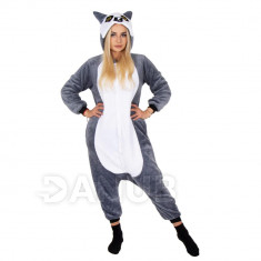 Salopetă pluș Kigurumi - model urs lemur - mărime S - 155cm